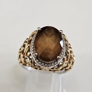 Victoria Wieck Genuine Congac Quartz Ring 18k Sterling Silver Size 7